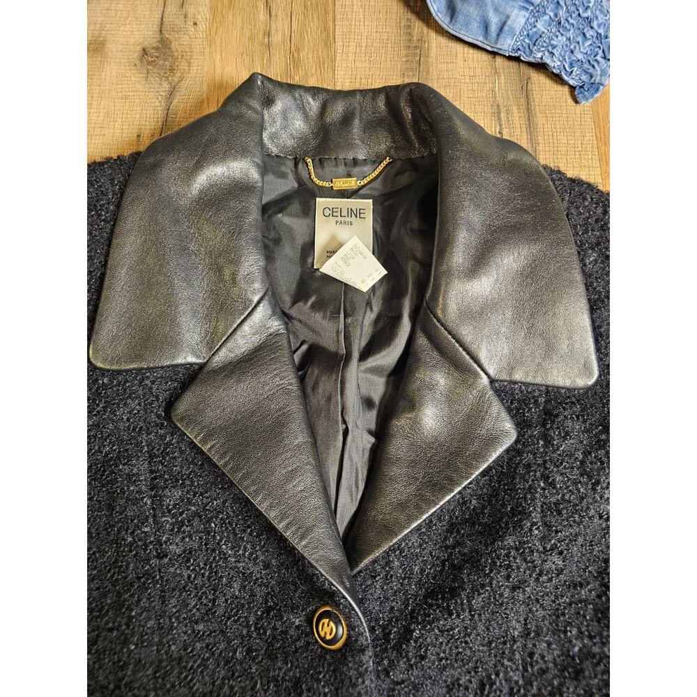 Celine Paris Vintage Wool Mohair Leather Blazer Women's Size 42 Authenticated - Picture 11 of 12